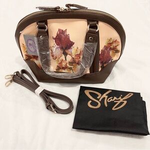 SHARIF 1827 RARE! Hand Painted Iris Leather Satchel/Crossbody & Dust Bag NWT